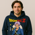 a man wearing dragon ball z hoodie