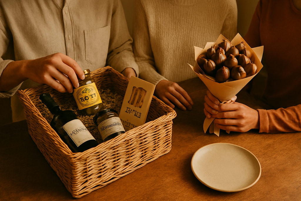 hamper and chocolate bouquet